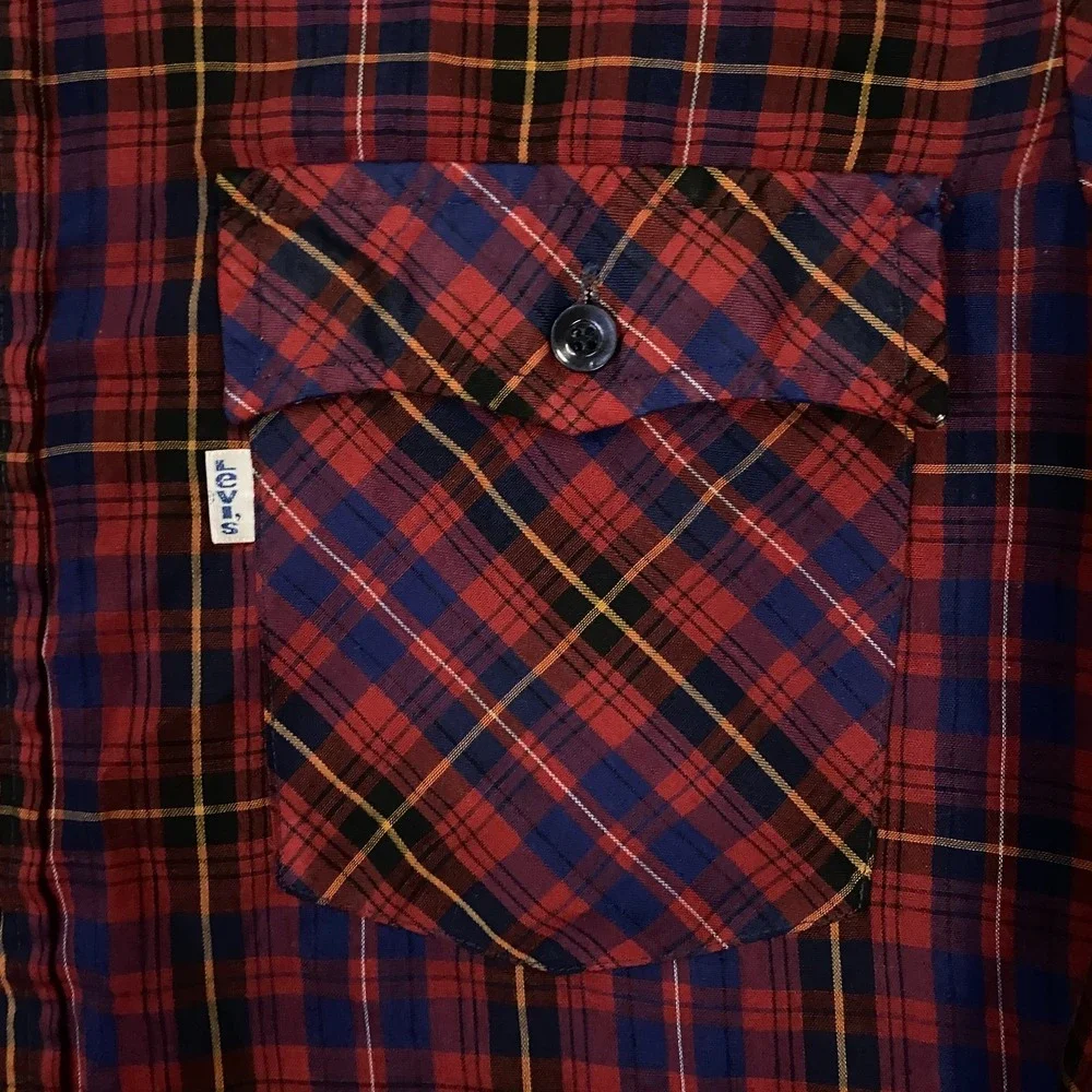 Vintage 70s 80s Levis Shirt Mens Large Red Plaid Western Button Up Flap Pocket
